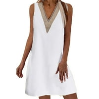 Női ruhák női nyári Közép derék ruhák szilárd V nyakú ujjatlan rövid ruhák nőknek Fehér XXXL