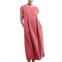 Női Sundresses Plus Size divat szilárd Ujjatlan kerek nyakú Retro hosszú ruha tavaszi nyári ruhák nőknek RedL