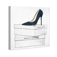 Wynwood Studio Fashion and Glam Wall Art vászon nyomtatványok „Kék velúr ikonok” cipője - Kék, Fehér