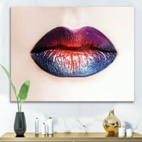 Designart 'Női ajkak fényes, többszínű rúzsgal' Modern vászon fali művészet nyomtatás