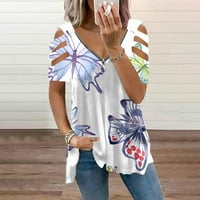 Női felsők V-nyakú divat blúz grafikus nyomatok Női pólók rövid ujjú nyári tunika Tee Zöld XL