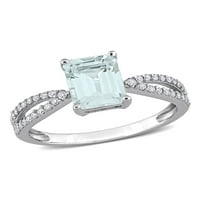 1- Carat T.G.W. Aquamarine és Carat T.W. Gyémánt 14KT fehérarany osztott szárú eljegyzési gyűrű