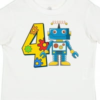 Inktastic 4. születésnapi Robot ajándék kisgyermek fiú vagy kisgyermek lány póló