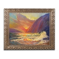 Védjegy Szépművészet 'Hawaii tengerparti naplemente' vászon művészet, Shadian Manor, arany díszes keret