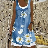 Fesfesfes tavaszi ruhák nőknek alacsony vágású hajó nyak ruha alkalmi virágos nyomtatás tartály ruha Hamis kétrészes