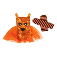 IZhansean kislányok Halloween Romper Tutu ruha ujjatlan kötőfék szellem Body flitter Jumpsuit Lábmelegítővel narancssárga