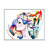 Gyönyörű fiatal nő, színes hajú keretes festmény vászon művészeti nyomtatás