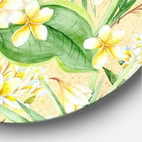 Designart 'Sárga virágok és trópusi lombozat xiii' Modern körfém fali művészet - 11 lemez