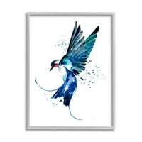 Kék madár repülõ szárnyak állatok és rovarok grafikus szürke keretes művészeti nyomtatási fal művészet