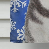 Carolines kincsek Kj1175chf téli hópelyhek Ünnep Alaszkai Malamut zászló vászon ház mérete, ház mérete, Többszínű