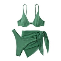 Magas derékú fürdőruhák nőknek szilárd Bikini heveder Bikini mély V szexi Split fürdőruha három fürdőruha Zöld XL