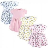 Luvable Friends baba és kisgyermek lány pamut rövid ujjú ruhák 4PK, virágos, 12 hónapos