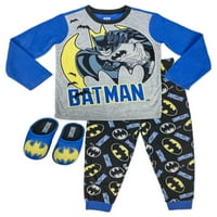 Batman Boys klasszikus hosszú ujjú felső és nadrág 2 részes pizsama alvás szett papucs, méretek 4-12