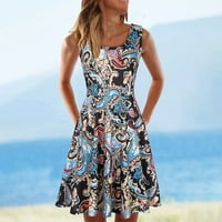 Holloyiver nyári ruhák Női Divatos Virágmintás póló mellény strand ruha ujjatlan Laza Boho Legénység nyak középhosszú