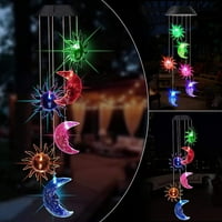 Solar Powered Wind Chime Sun Moon LED Solar Wind Chimes lámpa színváltó kerti lámpa vízálló kültéri dekoratív kerti