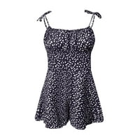 Női nyári nyakkivágás nyomtatás Mini mellény ruha rövid széles lábú Jumpsuits