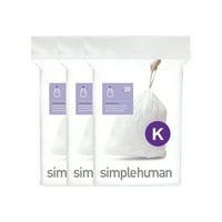 simplehuman Code K Custom Fit Zsinóros szemeteszsákok adagolóban, Gróf, 35 literes 9,3 Gallon, fehér