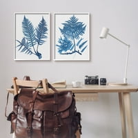 Stupell Industries félkövér Kék páfrányok Woodland Természet botanikai és virágos festmény fehér keretes művészet nyomtatás