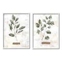 Stupell Country Herbs Basil Petrezselyem Botanikus és Virágfestmény Fehér keretes művészeti nyomtatási fal művészet,