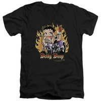 Betty Boop-Motoros Lángok Boop-Vékony Fit V Nyakú Ing-Kicsi
