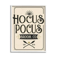 Stupell Industries Vintage Hocus Pocus Broom jele Grafikus művészet fehér keretes művészet nyomtatott fali művészet,