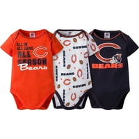 Chicago Bears Baby Boys Rövid ujjú Bodysuit szett, 3 csomag