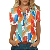 Női póló nyári felsők Pamut vászon póló Crewneck Rövid ujjú blúz alkalmi gomb lefelé nyomtatás Többszínű XL