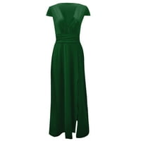 Guzom őszi esküvői vendég ruhák nőknek-Vent mély V Maxi ruhák elegáns rövid ujjú hivatalos ruhák zöld