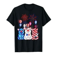 Tűzijáték amerikai zászló vicces disznó hazafias gazda július 4. póló