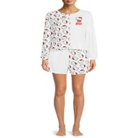 Hello Kitty Split Juniors Hosszú ujjú grafikus póló és rövidnadrág Loungewear szett, 2 részes