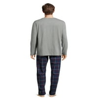 Hanes Men's Slub Jersey Top és Ultra Puha flanel pizsama nadrágkészlet, 2 darab, méret S-5XL