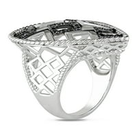 Carat T.W. Fekete gyémánt sterling ezüst könnycsepp vágásgyűrű