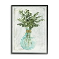 Stupell Industries boho botanikus zöld növények levelek váza illusztráció festmények fekete keretes művészet nyomtatott