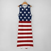 Amerikai zászló Maxi ruha Női alkalmi nyári ujjatlan V-nyakú Sundress Függetlenség Napja zseb Laza ruha
