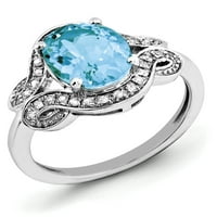 Primal ezüst ezüst ródium gyémánt és kék topáz gyűrű