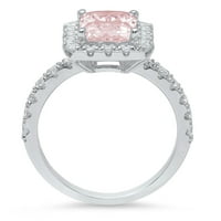 3. ct ragyogó smaragd vágott szimulált rózsaszín gyémánt 14K fehér arany Halo pasziánsz ékezetes gyűrű SZ 7