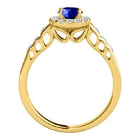 Mauli Jewels eljegyzési gyűrűk nőknek 1. Karátos Halo Tanzanite és gyémánt eljegyzési gyűrű Prong-Beállítás 14k sárga