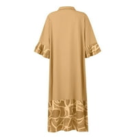 Yubatuo női nyári alkalmi Boho nyomtatott laza ing ruha ujjú V-nyakú Maxi ruhák Női Sárga S