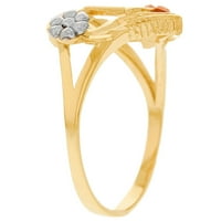 JackAni 10k Multi-Tone arany gyémánt vágott virágos levél kezdeti I szív gyűrű