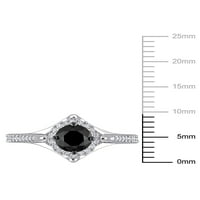 1- Carat T.W. Fekete -fehér gyémánt 10KT fehérarany vintage eljegyzési gyűrű