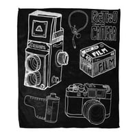 Dobd takaró meleg hangulatos nyomtatási flanel fotózás Retro kamera vázlat rajz Film SLR kényelmes puha ágy kanapé