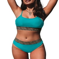 Asvivid Női Bikini fürdőruha két fürdőruha kontraszt Leopard Mesh Trim Scoop nyak állítható spagetti pántok fürdőruha