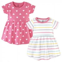 Hudson baba csecsemő és kisgyermek lány pamut rövid ujjú ruhák 2pk, Candy Stripes, kisgyermek