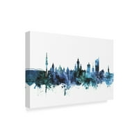 Védjegy képzőművészet 'Lipcse Németország kék kékeszöld Skyline' vászon művészet Michael Tompsett