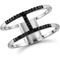 Ékszerészekklub ezüst akcentussal fekete gyémánt nyitott gyűrű a nők számára