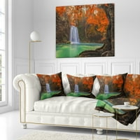 Designart Erawan Waterfall - Photography Dring Pillow - 18x18
