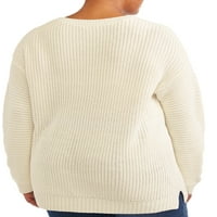 Terra & Sky Women's Plus méretű vízszintes csíkos személyzet pulóver