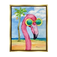 A Stupell Industries jól néz ki a flamingó trópusi festmény fém arany úszó keretes vászon nyomtatott fali művészet,