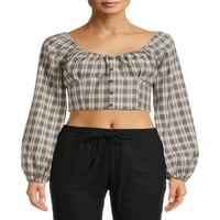 Love Tree Junior 'Empire Button Plaid Crop Top Balloon ujjú