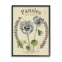 Stupell Industries kék válogatott árvácskák Vintage virágmag -csomag parasztház festmény fekete keretes művészeti nyomtatott